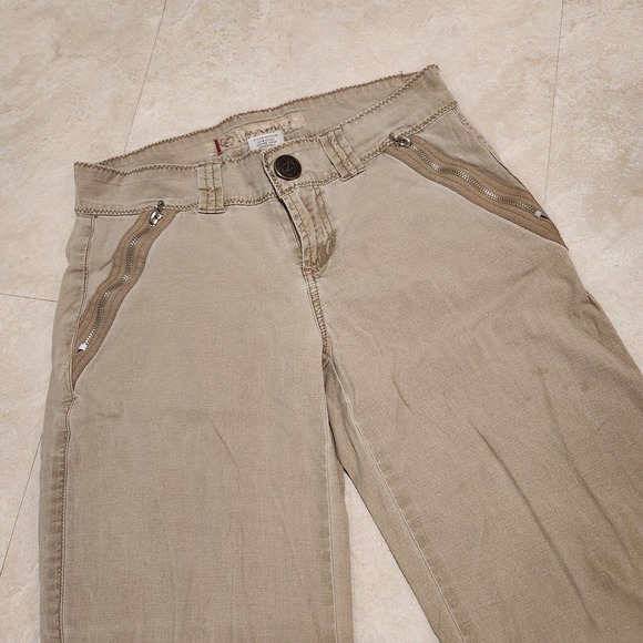 VTG Z Cavaricci Womens Size 5 Utility Cargo Pants Zip Pockets Beige Streetwear - Picture 5 of 16